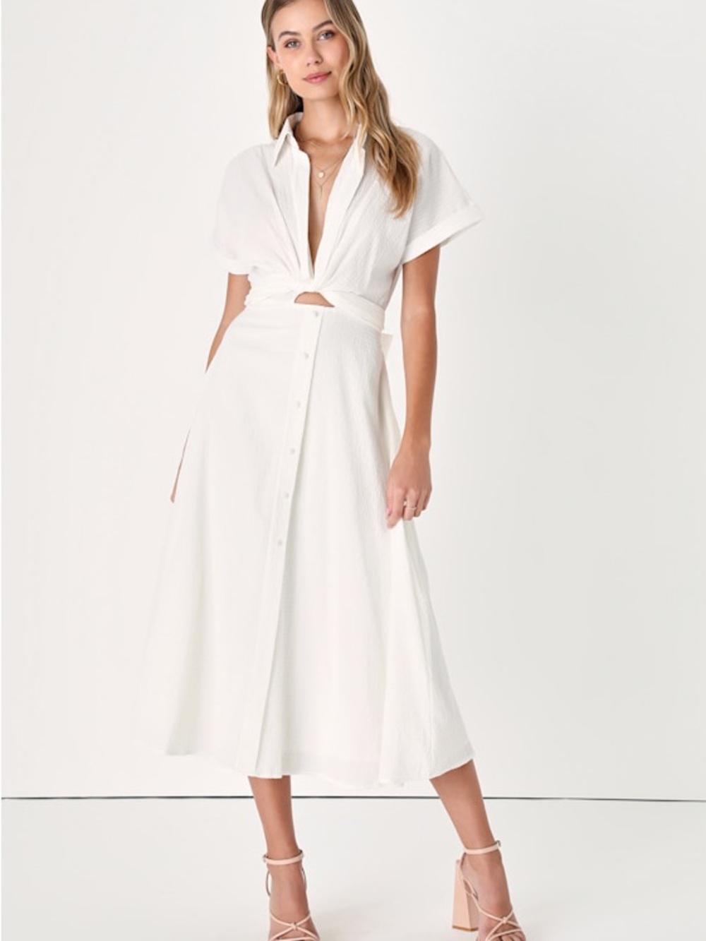 Lulus Palermo Perfection Ivory Tie Front Midi Dress NWT Large